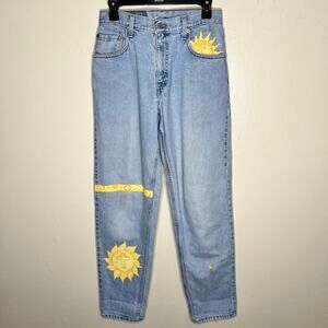 Vtg Levi's 560 Jeans 29x32 Loose Fit Tapered Celestial Hand Painted Artsy Sun